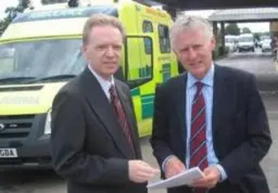Stephen Robinson and Norman Lamb outside Broomfield hospital