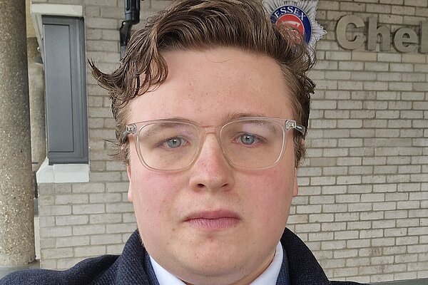 Kieron Franks in front of Chelmsford Police Station