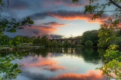 Image courtesy of Chelmsford City Council Viaduct over Central Park at sunset in Chelmsford