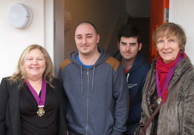Deputy Mayor Jude Deakin and Deputy Mayoress Jill Smith-Hughes meet the first resident of Smith Hughes Close in 2014