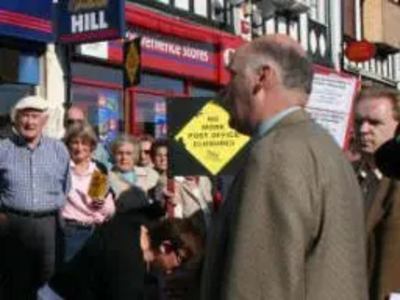 Tom Smith-Hughes addressing the crowd at Broomfield Tesco