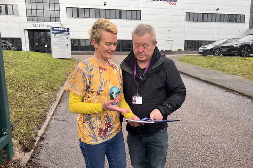 Councillors Rose Moore and Steve Hall at Woodland Group's HQ